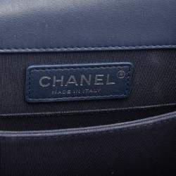 Pre Owned Chanel Blue Quilted Leather North South Boy Shoulder Bag