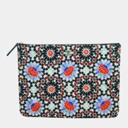 Chanel Multicolor Canvas CC Christmas Print Clutch Bag 