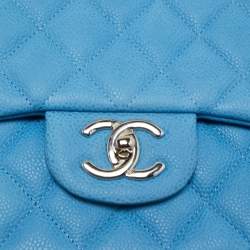 Chanel Blue Quilted Caviar Leather Maxi Classic Double Flap Bag