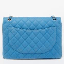 Chanel Blue Quilted Caviar Leather Maxi Classic Double Flap Bag