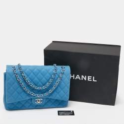 Chanel Blue Quilted Caviar Leather Maxi Classic Double Flap Bag