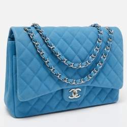 Chanel Blue Quilted Caviar Leather Maxi Classic Double Flap Bag