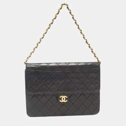 Chanel Black Leather Vintage CC Square Flap Shoulder Bag