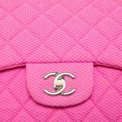 Pre Owned Chanel Pink Quilted Jersey Jumbo Classic Single Flap Bag