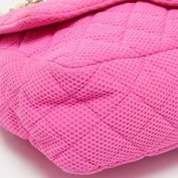 Pre Owned Chanel Pink Quilted Jersey Jumbo Classic Single Flap Bag