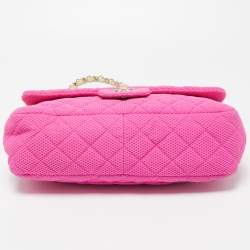 Pre Owned Chanel Pink Quilted Jersey Jumbo Classic Single Flap Bag
