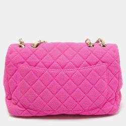 Pre Owned Chanel Pink Quilted Jersey Jumbo Classic Single Flap Bag