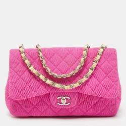 Pre Owned Chanel Pink Quilted Jersey Jumbo Classic Single Flap Bag