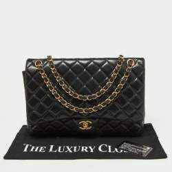 Pre Owned Chanel Black Quilted Lambskin Leather Maxi Classic Double Flap Bag