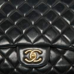 Pre Owned Chanel Black Quilted Lambskin Leather Maxi Classic Double Flap Bag