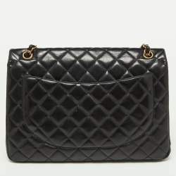Pre Owned Chanel Black Quilted Lambskin Leather Maxi Classic Double Flap Bag