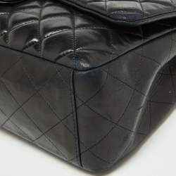 Pre Owned Chanel Black Quilted Lambskin Leather Maxi Classic Double Flap Bag