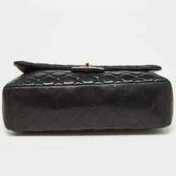 Pre Owned Chanel Black Quilted Lambskin Leather Maxi Classic Double Flap Bag