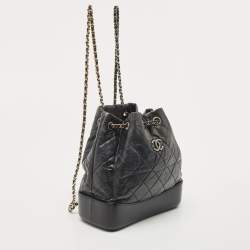 Pre Owned Chanel Black Quilted Aged Leather Small Gabrielle Backpack