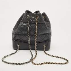 Pre Owned Chanel Black Quilted Aged Leather Small Gabrielle Backpack