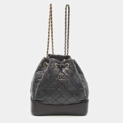 Pre Owned Chanel Black Quilted Aged Leather Small Gabrielle Backpack