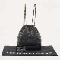 Pre Owned Chanel Black Quilted Aged Leather Small Gabrielle Backpack