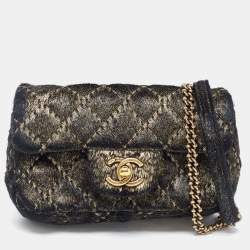 Pre Owned Chanel Black/Gold Quilted Calfhair Extra Mini Classic Single Flap Bag