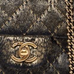 Pre Owned Chanel Black/Gold Quilted Calfhair Extra Mini Classic Single Flap Bag