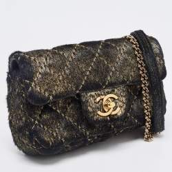 Pre Owned Chanel Black/Gold Quilted Calfhair Extra Mini Classic Single Flap Bag