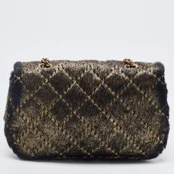 Pre Owned Chanel Black/Gold Quilted Calfhair Extra Mini Classic Single Flap Bag