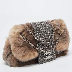 Pre Owned Chanel Brown/Black Fantasy Fur And Tweed Flap Shoulder Bag