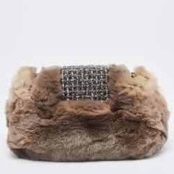 Pre Owned Chanel Brown/Black Fantasy Fur And Tweed Flap Shoulder Bag
