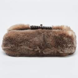 Pre Owned Chanel Brown/Black Fantasy Fur And Tweed Flap Shoulder Bag