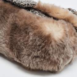 Pre Owned Chanel Brown/Black Fantasy Fur And Tweed Flap Shoulder Bag