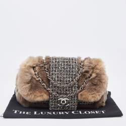 Pre Owned Chanel Brown/Black Fantasy Fur And Tweed Flap Shoulder Bag