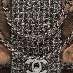 Pre Owned Chanel Brown/Black Fantasy Fur And Tweed Flap Shoulder Bag