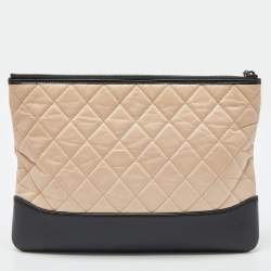 Chanel Beige/Black Quilted Leather Gabrielle Clutch 