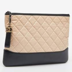 Chanel Beige/Black Quilted Leather Gabrielle Clutch 