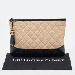 Chanel Beige/Black Quilted Leather Gabrielle Clutch 