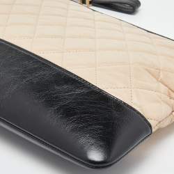 Chanel Beige/Black Quilted Leather Gabrielle Clutch 