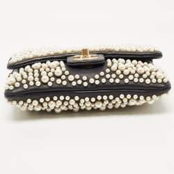 Pre Owned Chanel Black Lambskin Leather Pearly Flap Bag
