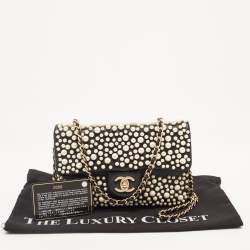 Pre Owned Chanel Black Lambskin Leather Pearly Flap Bag