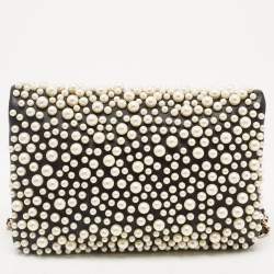 Pre Owned Chanel Black Lambskin Leather Pearly Flap Bag