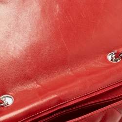 Pre Owned Chanel Red Quilted Leather Jumbo Classic Single Flap Bag