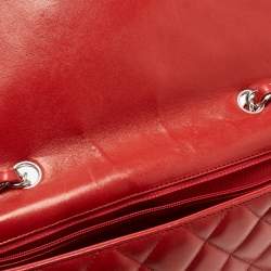 Pre Owned Chanel Red Quilted Leather Jumbo Classic Single Flap Bag