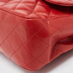 Pre Owned Chanel Red Quilted Leather Jumbo Classic Single Flap Bag
