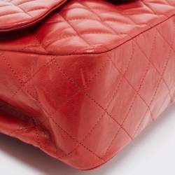 Pre Owned Chanel Red Quilted Leather Jumbo Classic Single Flap Bag