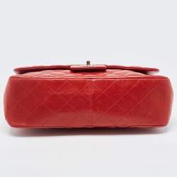 Pre Owned Chanel Red Quilted Leather Jumbo Classic Single Flap Bag