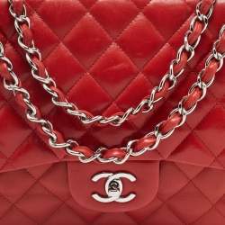 Pre Owned Chanel Red Quilted Leather Jumbo Classic Single Flap Bag