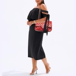 Pre Owned Chanel Red Quilted Leather Jumbo Classic Single Flap Bag