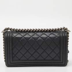 Pre Owned Chanel Black Quilted Wild Stitched Leather Medium Boy Bag