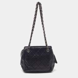 Pre Owned Chanel Black Quilted Leather Vintage Chain Shoulder Bag