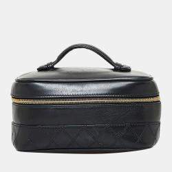 Pre Owned Chanel Black Leather CC Vanity Case Clutch Bag