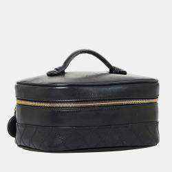 Pre Owned Chanel Black Leather CC Vanity Case Clutch Bag
