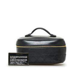Pre Owned Chanel Black Leather CC Vanity Case Clutch Bag